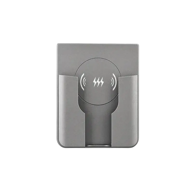 Gray sleek minimalist 15w in-wall wireless charger with integrated circular charging pad for iPhone and Android devices