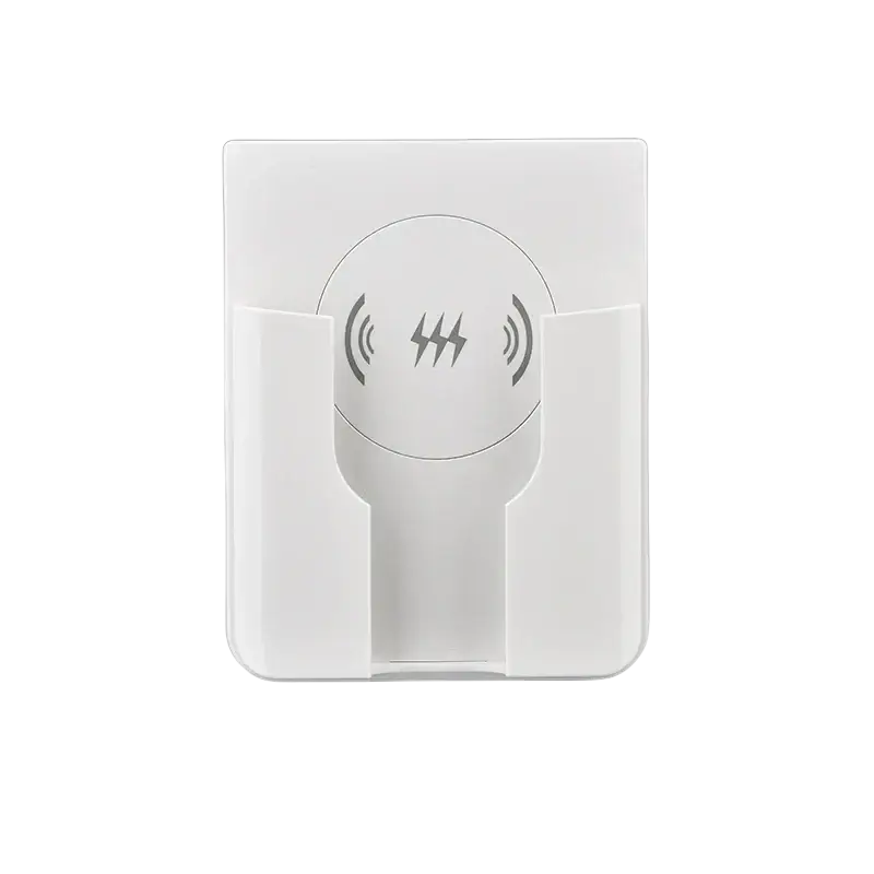 White 15w in-wall wireless charger with sleek minimalist design and integrated phone holder for iphone and android devices