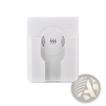 White 15w in-wall wireless fast charger with sleek minimalist design featuring integrated phone holder and charging symbols