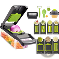 Black and green 16 in 1 vegetable chopper with interchangeable blades for multi slicing and chopping tasks
