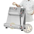 Stainless steel vevor 16 inch commercial pizza dough roller with dual rollers and safety warning labels for sheeting