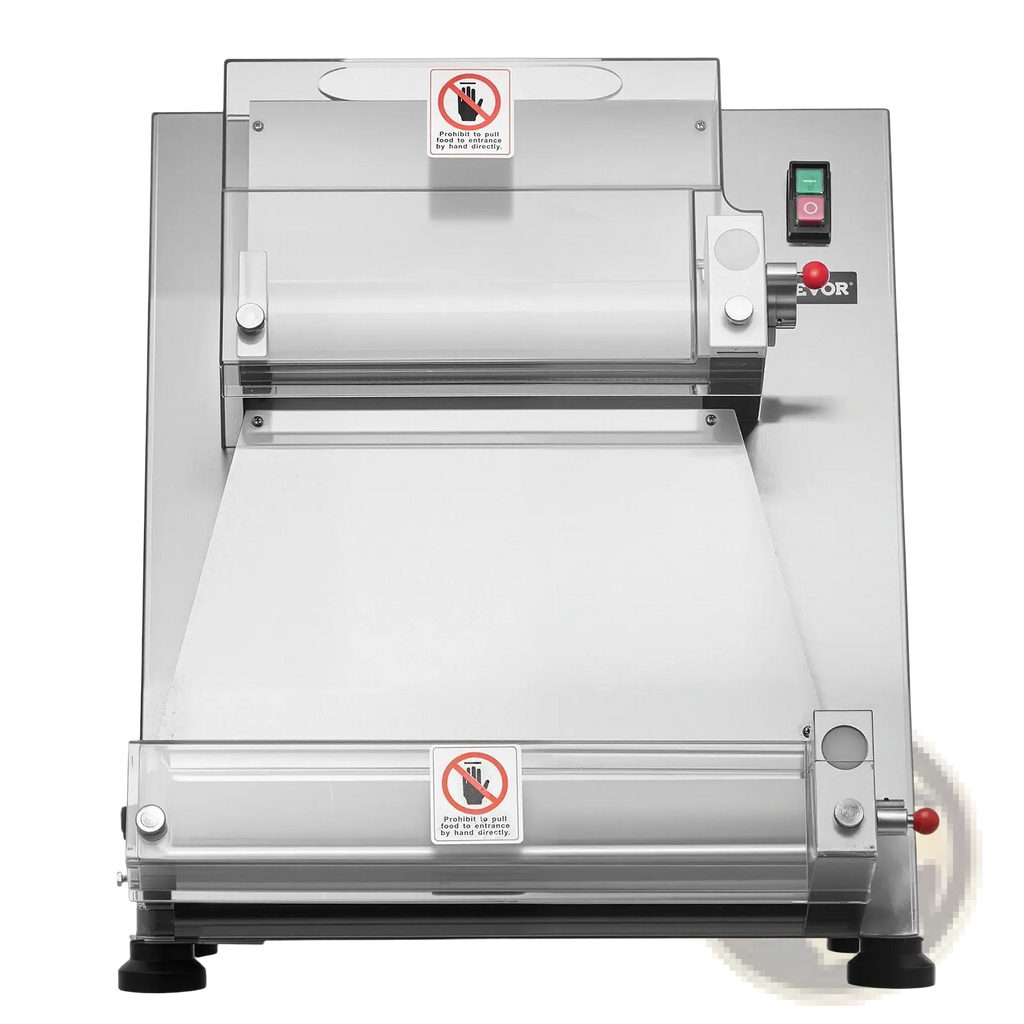Stainless steel 16 inch pizza dough roller commercial sheeter with red emergency stop button and control panel