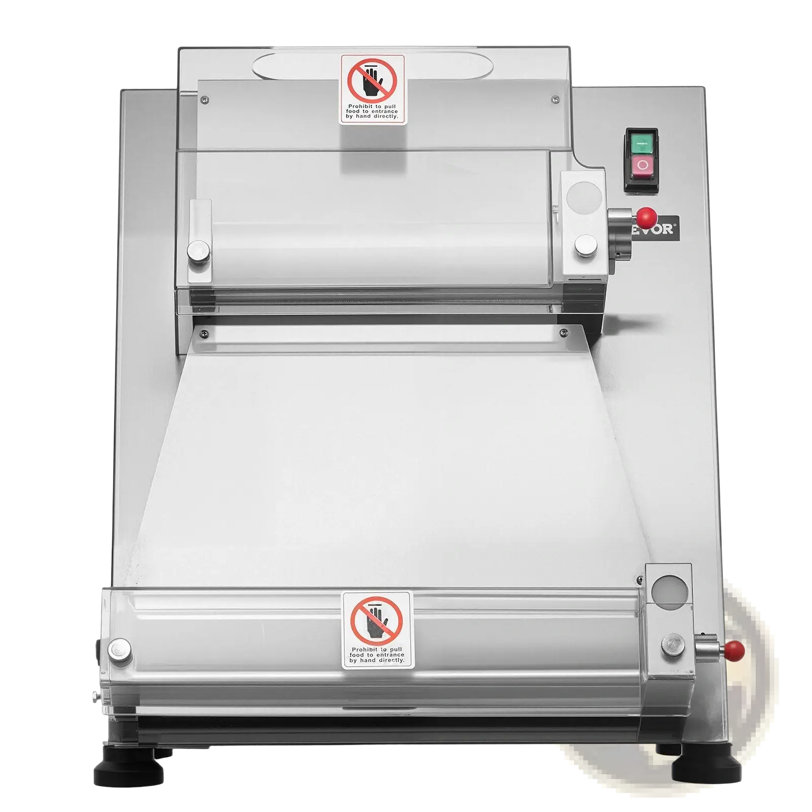 Stainless steel 16 inch pizza dough roller commercial sheeter with red emergency stop button and control panel