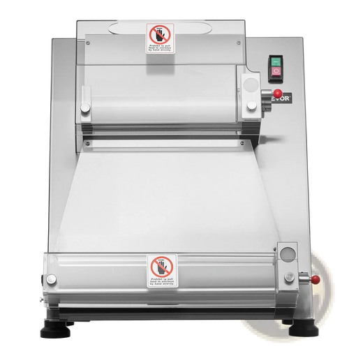 Stainless steel 16 inch pizza dough roller commercial sheeter with red emergency stop button and control panel