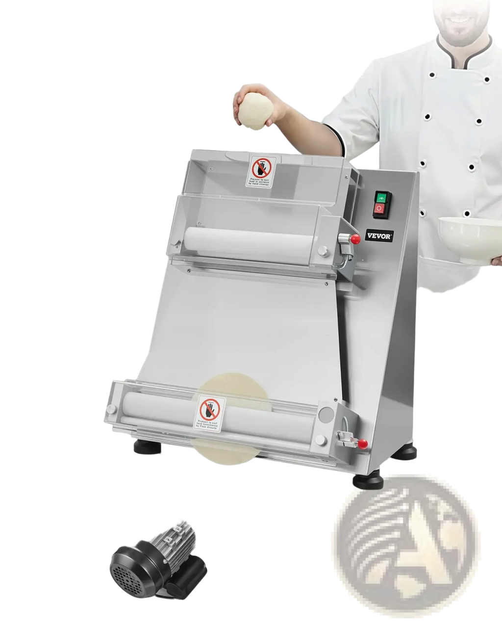 Stainless steel 16 inch pizza dough roller commercial sheeter with 390w motor and 240-260 pieces per hour capacity