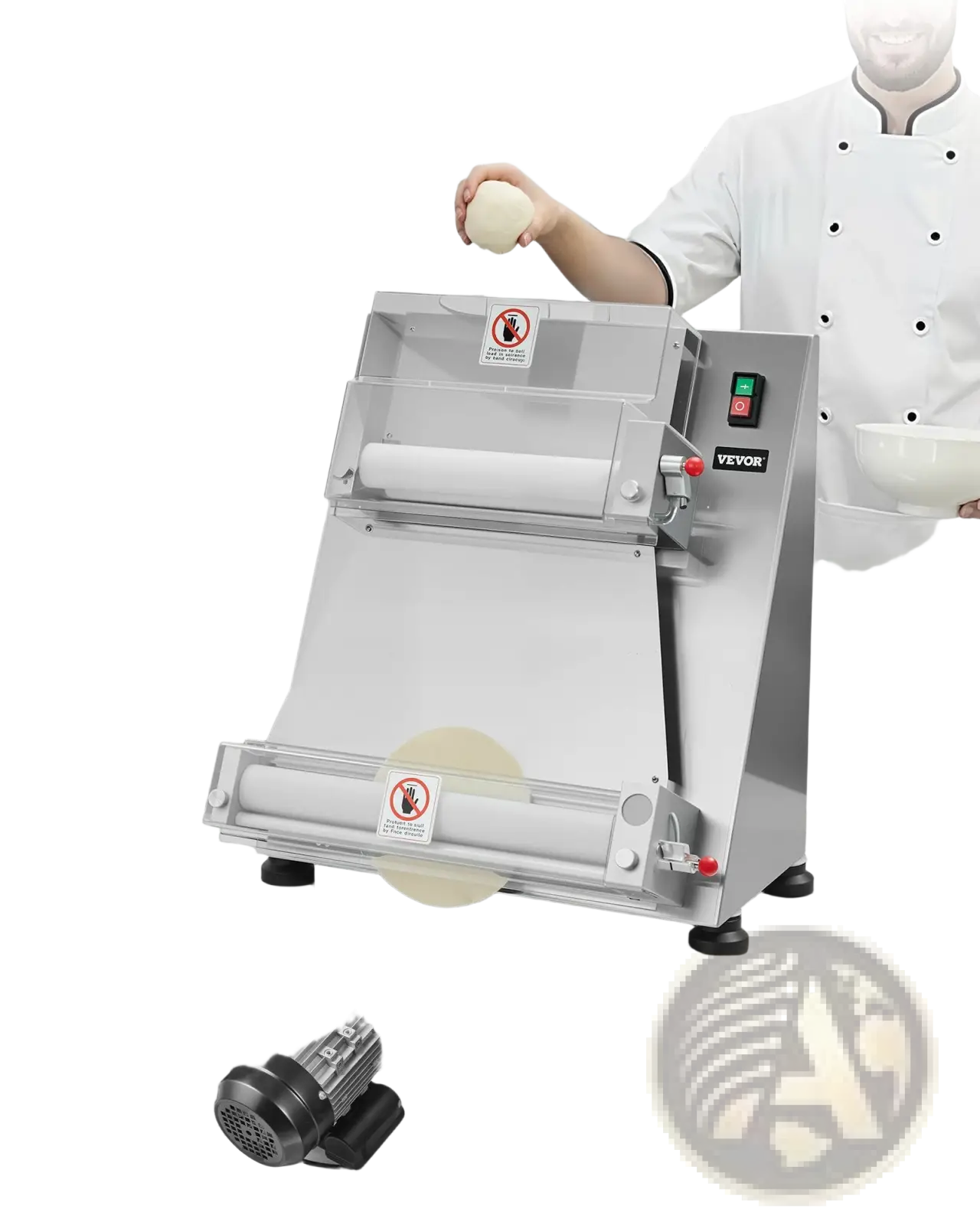 Stainless steel 16 inch pizza dough roller commercial sheeter with 390w motor and 240-260 pieces per hour capacity