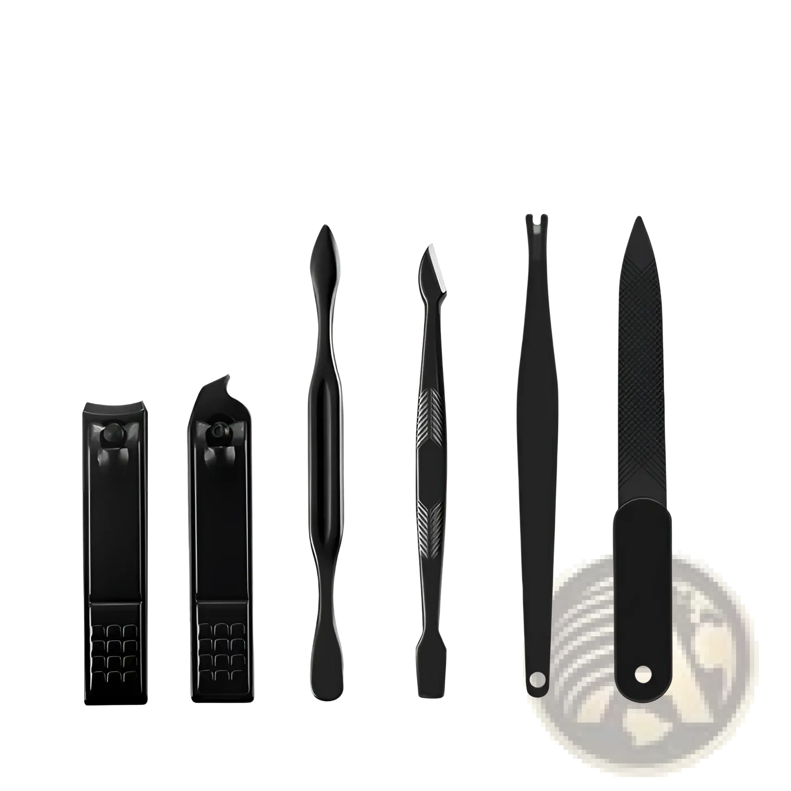 Black 16 piece professional manicure and pedicure kit with six metal tools including nail clippers cuticle pusher and file