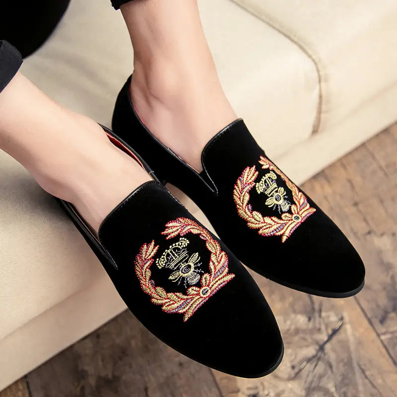Men’s Embroidered Laurel Wreath Velvet Loafers