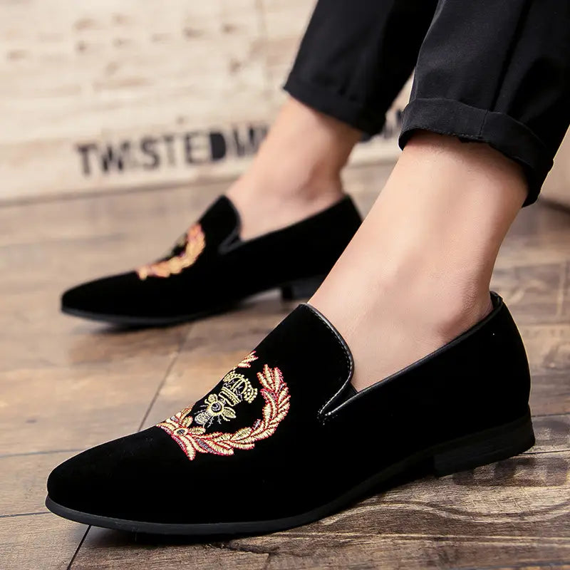Men’s Embroidered Laurel Wreath Velvet Loafers