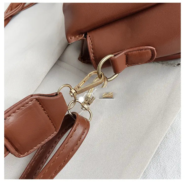 Brown pu leather crossbody bag for women with pleated design gold-tone metal hardware and detachable shoulder strap