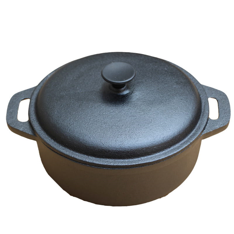 Cazuela de hierro fundido negro con tapa a juego y dos asas laterales, para la preparación de cazuela y estofado, de 28 cm.