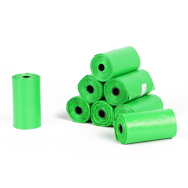 Bright green rollable plastic eco degradable dog waste bags in a 120 count pack.