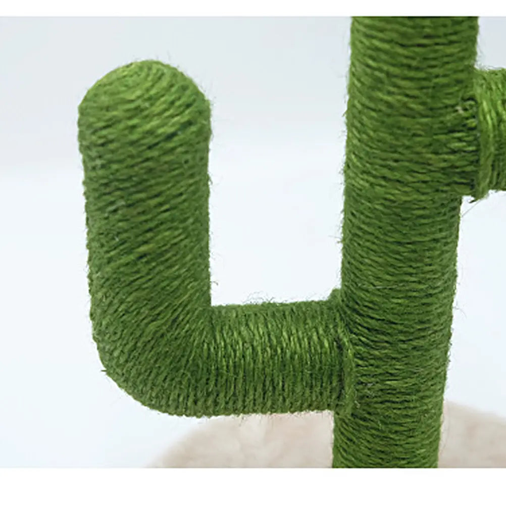 green rope-wrapped cactus-shaped cat scratching post made of sisal for climbing and scratching.