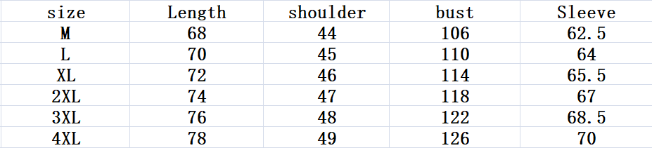 La tabla muestra mediciones de talla que incluyen la longitud, el ancho de hombros, la circunferencia del pecho y la longitud de la manga para la chaqueta acolchada tipo puffer con capucha para hombre con cierre mediante cremallera, en tallas de M a 4XL.