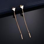 Minimalist silver triangular stud earrings with delicate slender chains in a tassel dangle design