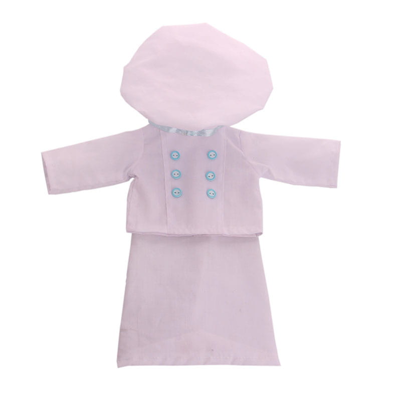 Tenue de chef pour poupée de 46 cm (18 pouces) rose pastel, avec chapeau assorti et boutons décoratifs bleu clair à visage souriant, pour les poupées American Girl.