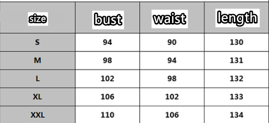 The image displays a size chart in inches for the floral v neck ruffled chiffon maxi dress in sizes s through xxl.