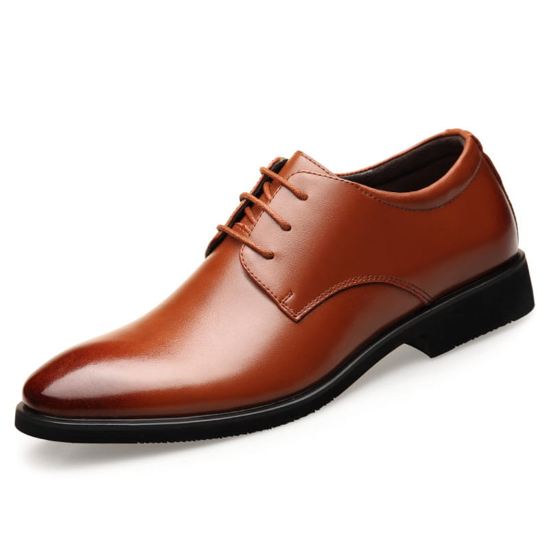 men’s cowhide leather business oxford dress shoe in brown with lace-up design and black rubber sole