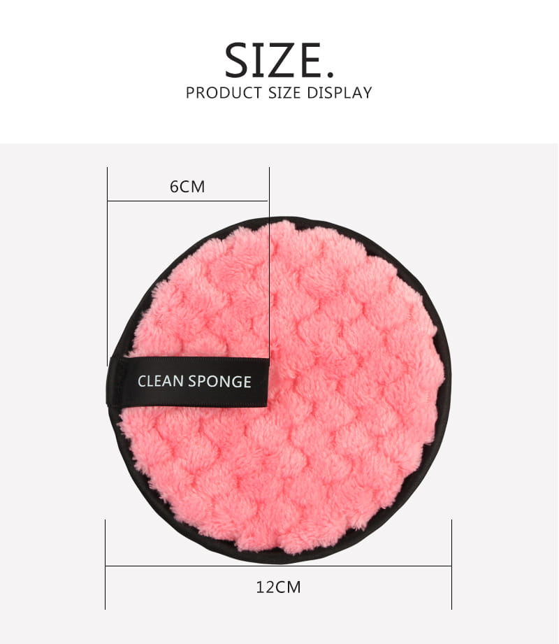 makeup removing puff 3 pack featuring a pink circular clean sponge with a black border and a label reading clean sponge.