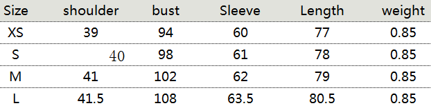 The image displays a size chart in centimeters for the women’s double breasted light blue textured tweed blazer available in sizes XS through L.