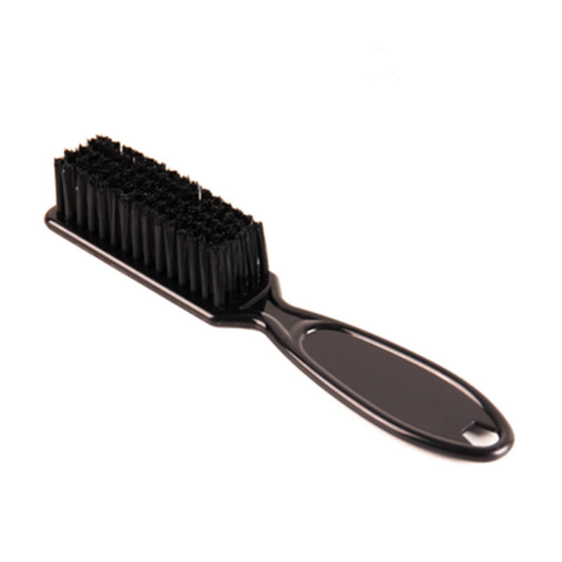 beard brush soft nylon barber cleaning tool featuring a black plastic body with dense stiff black nylon bristles and a contoured handle for comfortable grooming.