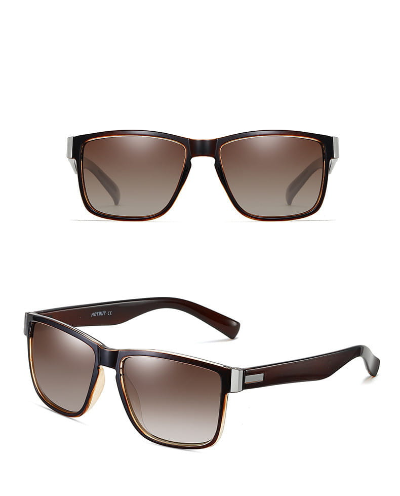 brown gradient polarized square sports sunglasses with uv400 protection featuring a sleek rectangular frame and metallic accents