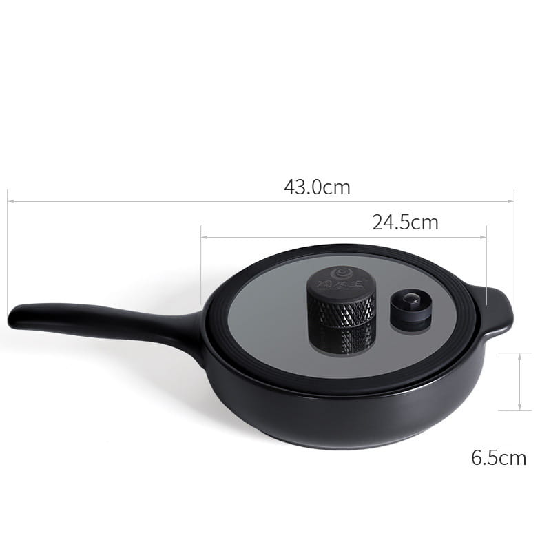 Black ceramic micro pressure anti overflow casserole pot frying pan with glass lid and textured knob.