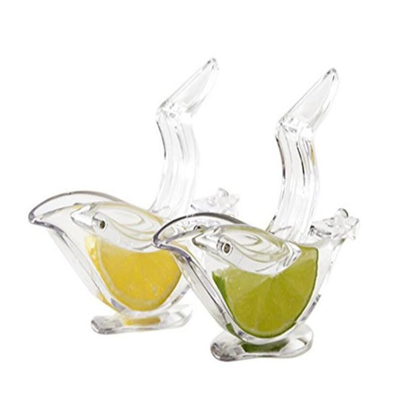 Presse-agrumes manuels en acrylique pour « oiseau » en verre transparent, chacun contenant une demi-lime et une demi-citron, pour faciliter l’extraction du jus de citron et de lime.