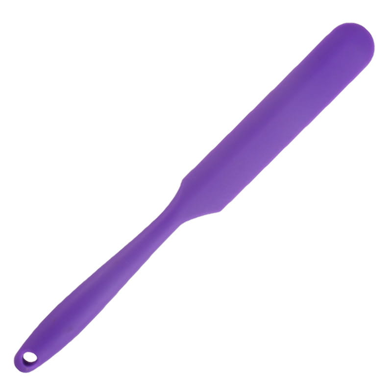 Purple silicone spatula with a smooth rounded handle and slightly tapered blade from the Silone baking spatula set colorful heat resistant tools.