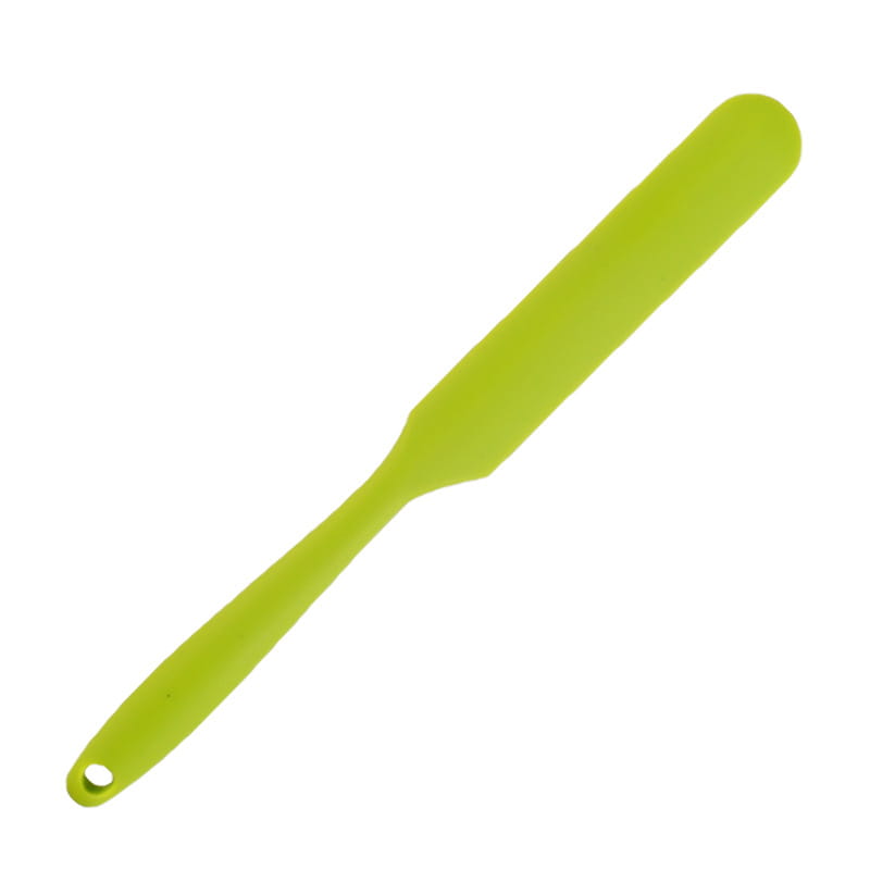 Bright lime green silicone baking spatula with a smooth flexible blade and heat resistant handle from the Silone baking spatula set colorful heat resistant tools.