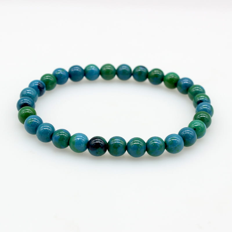 Handmade Phoenix stone beaded energy bracelet featuring smooth round turquoise and green polished stones.