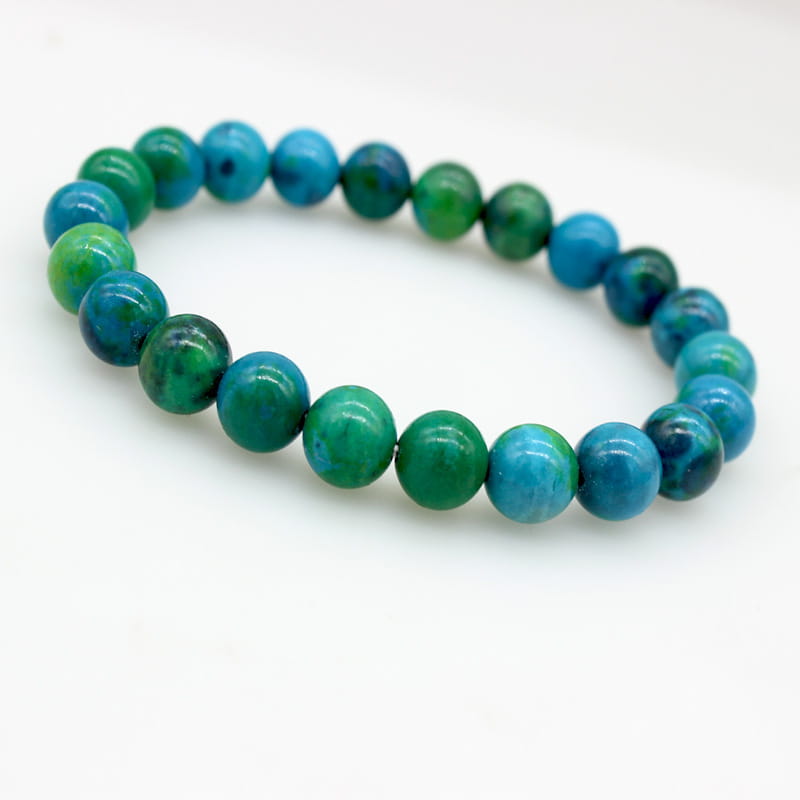 Handmade Phoenix Stone beaded energy bracelet featuring smooth round turquoise and green gemstones with a polished finish.