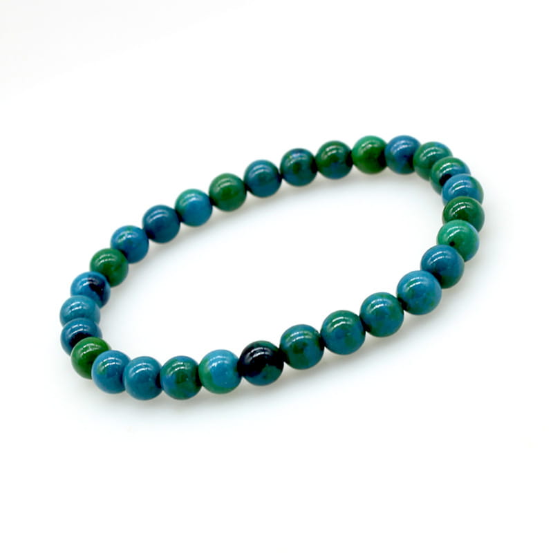 Handmade Phoenix Stone beaded energy bracelet featuring smooth round turquoise and green polished natural stones.