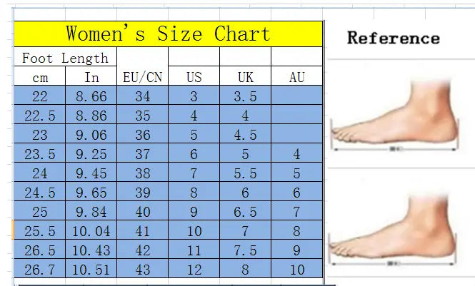 Women flat slide sandals open toe plus size 43 size chart with measurements in centimeters inches and various international sizing systems alongside reference foot illustrations.