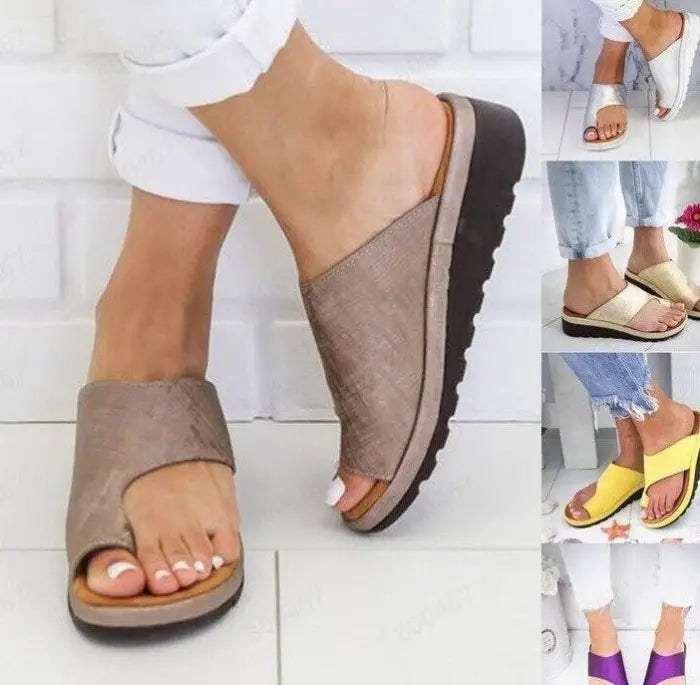Beige textured slip-on women flat slide sandals with a thick black rubber sole and open toe design in plus size 43.