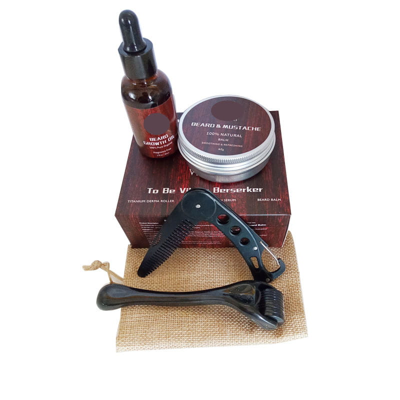 Schwarzer Titan-Derma-Roller mit elegantem ergonomischem Griff und einem Array aus 540 feinen Mikronadeln für das Bartwuchs-Kit.