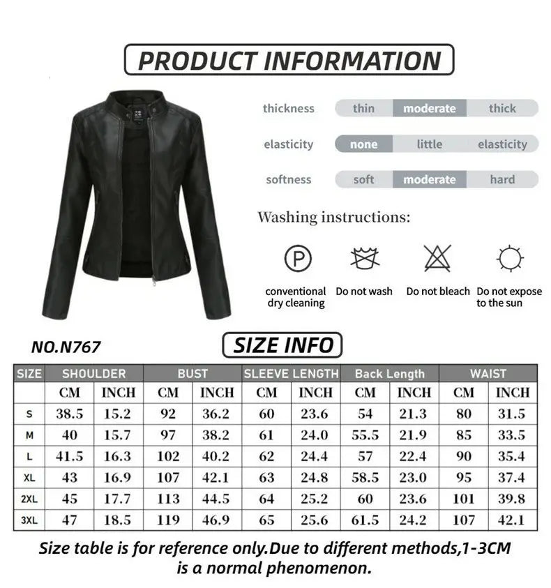 Black faux leather slim fit moto jacket with stand collar and zip closure displayed from the front.