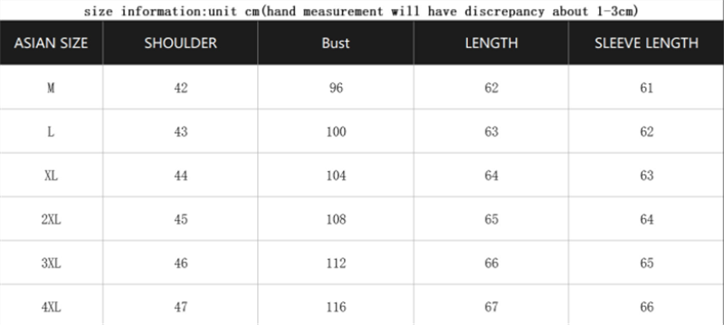 men light wash slim fit denim jacket asian size clothing measurement chart showing shoulder bust length and sleeve length for sizes m through 4xl
