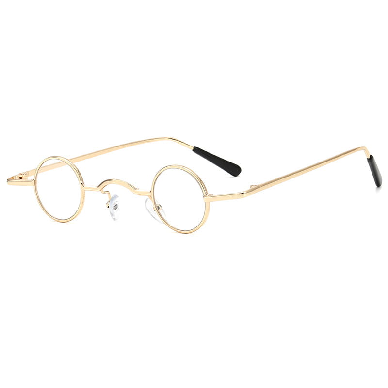 Retro round metal hip hop sunglasses featuring gold-toned round frames and black temple tips for reading.