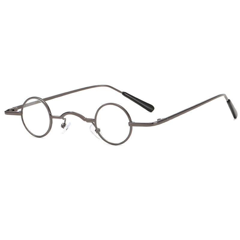 Retro round metal hip hop sunglasses featuring dark gray metal frames and black temple tips.