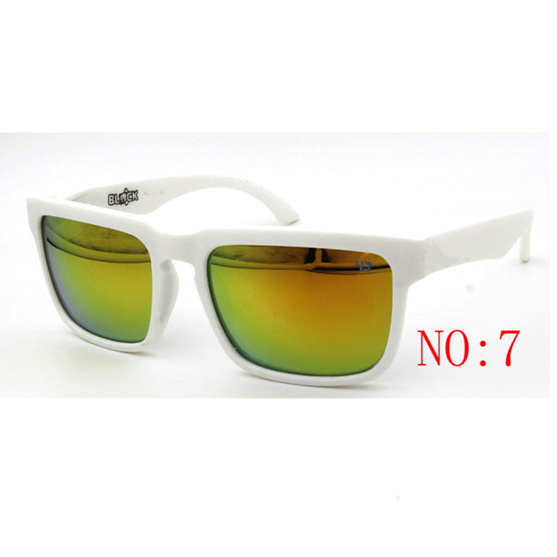 White-framed unisex UV400 gradient mirror sport cycling sunglasses with green to orange mirrored lenses.