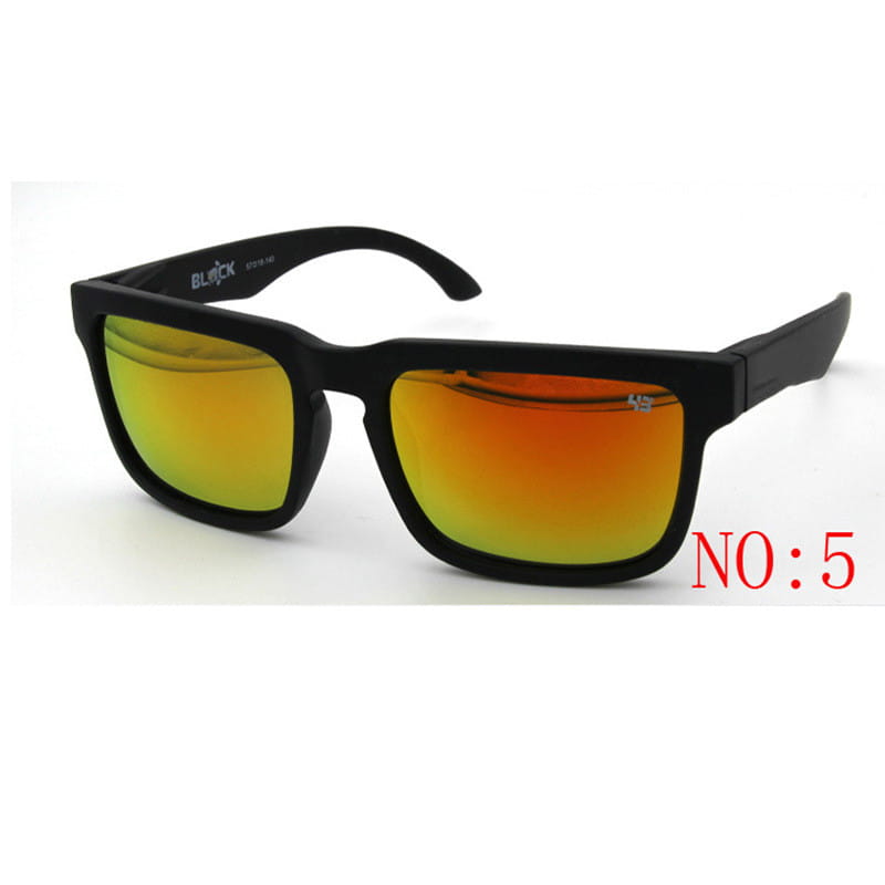 Black-framed unisex UV400 gradient mirror sport cycling sunglasses with orange and yellow mirrored lenses.