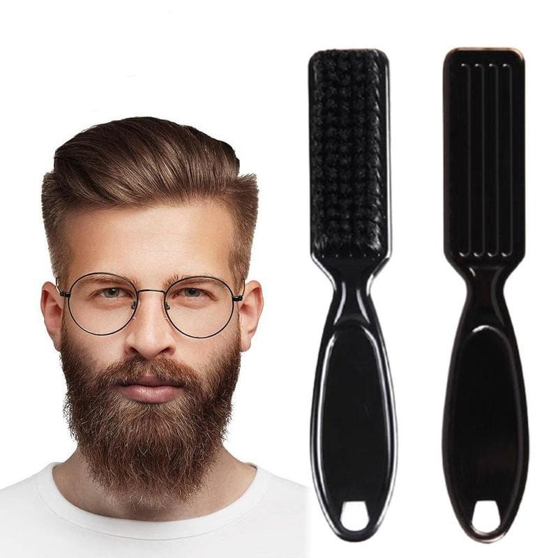 Schwarzes Bartbürsten-Set aus Kunststoff mit dichten Borsten und strukturiertem Griff aus dem Bartstift-und-Bürste-Pflegeset für Männer in Schwarz