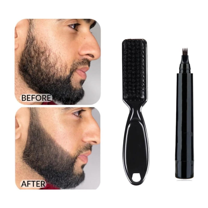 Set aus schwarzer Kunststoff-Bartbürste und Trimmer im Stiftstil für Männer, ausgelegt für eine präzise Bartpflege und -pflegewartung.