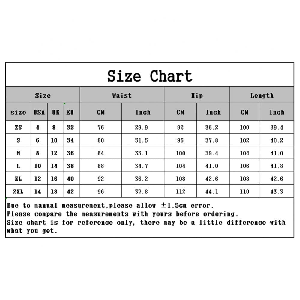 Size chart table for men’s casual slim fit chinos displaying waist, hip, and length measurements in centimeters and inches for sizes XS to 2XL.
