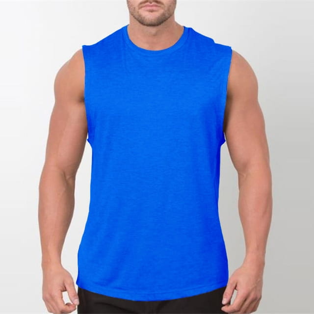 Bright blue sleeveless lightweight athletic muscle tank top for men designed for enhanced performance and comfort.