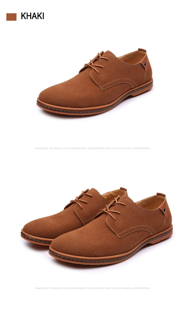 Chaussures décontractées à lacets en suède nubuck pour hommes en kaki, avec des lacets marron et une semelle en cuir cousue