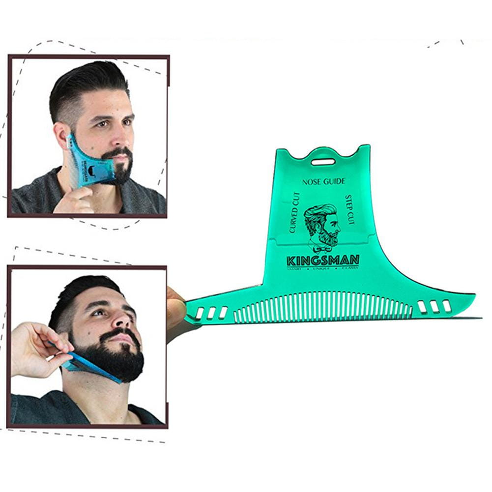 Türkisfarbener Kunststoffbart-Schneidekamm der Marke Kingsman mit Nasenführung und Stufenschnitt-Design für präzises Barttrimmen.