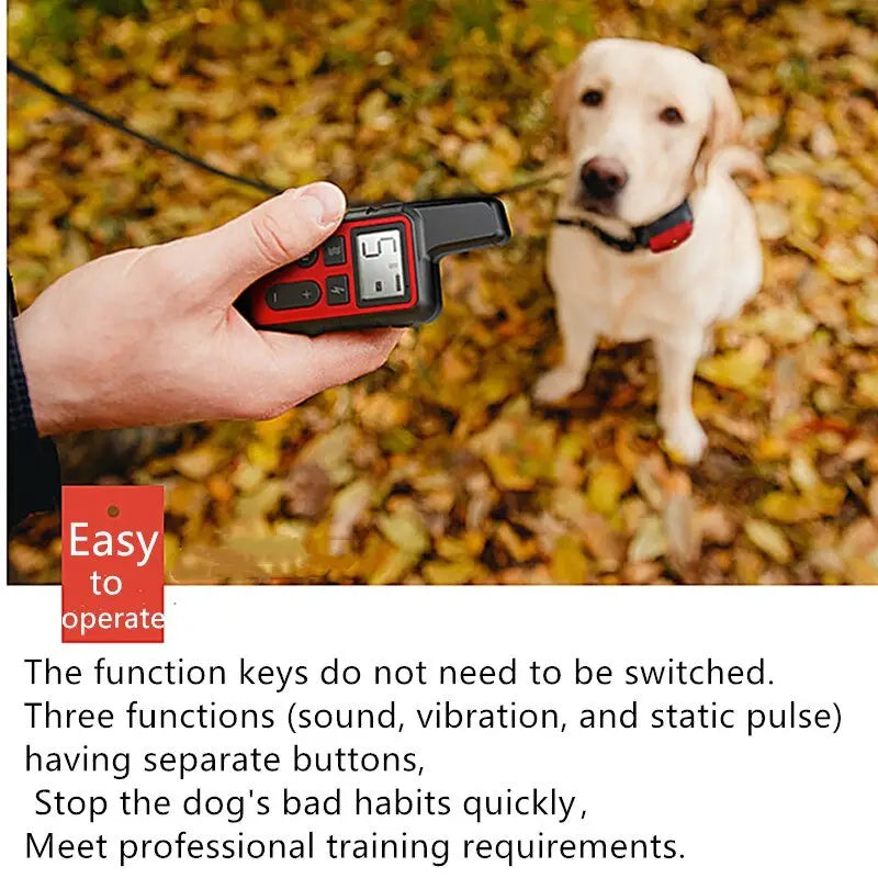 Red and black handheld dog training remote with digital display for dog training collar with 500m waterproof remote.