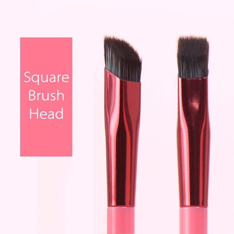Two wild eyebrow brush 3d stereoscopic makeup tools with square brush heads featuring shiny rose gold metallic handles and soft black bristles.